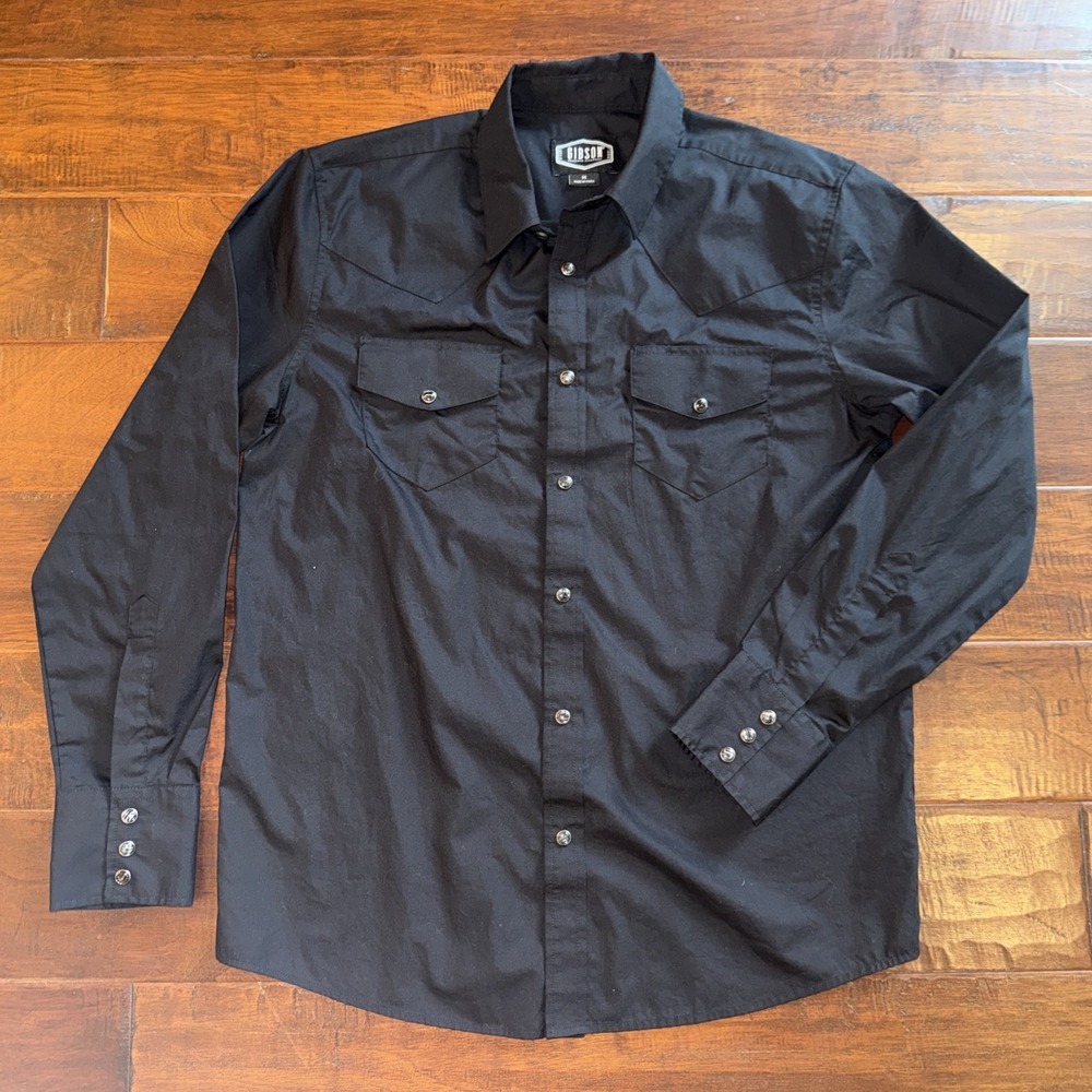Gibson Trading Co Shirt Black Long Sleeve Pearl Snap Western Rodeo Size Medium